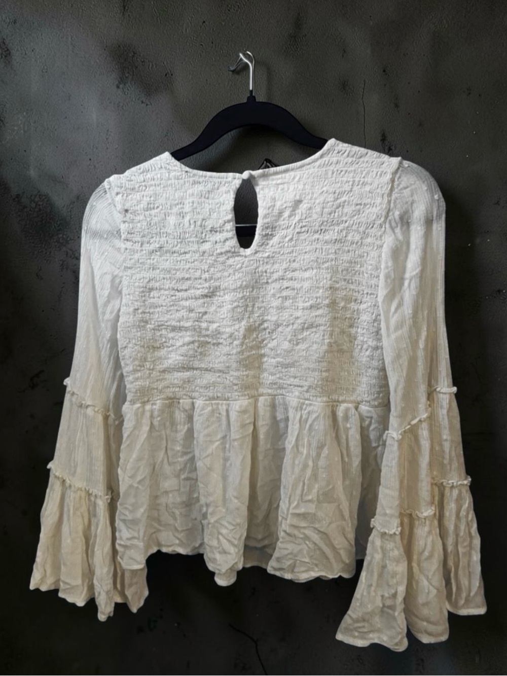 American Eagle Outfitters Bell Sleeve Smocked Top Boho Festival Size M White - Picture 3 of 12